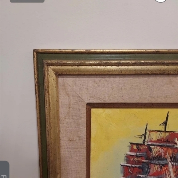 Antique oil painting of a Barque tall ship, framed and unsigned. - Picture 11 of 16